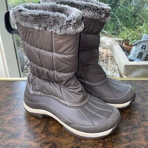 LL Bean Quilted Brown Faux Fur Primaloft Snow Boots Youth Size 3